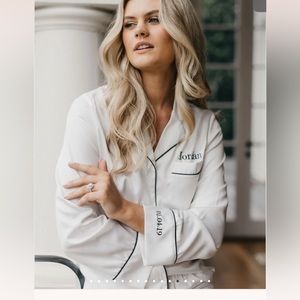 Le Rose white satin bridal pajama set